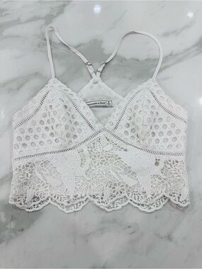 Abercrombie & Fitch White Eyelet Lace Cotton Bralette Crop Top Size Small